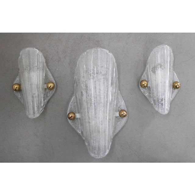 Space Age Ice Glass Wall Lights in Murano Glass from Hillebrand, 1970s, Set of 3 For Sale - Image 9 of 10