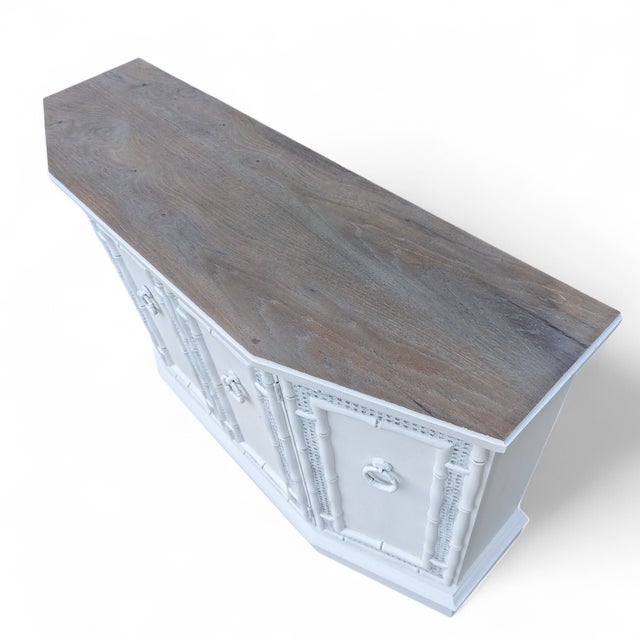 Wood Vintage Coastal Faux Bamboo Credenza With Driftwood Style Top For Sale - Image 7 of 17