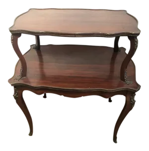 Antique French Mahogany and Brass Etagere Serving Table With Handles