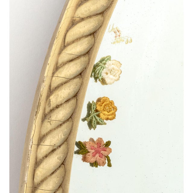Modern Floral Motif Painted Carved Wood Circular Mirror For Sale - Image 3 of 7