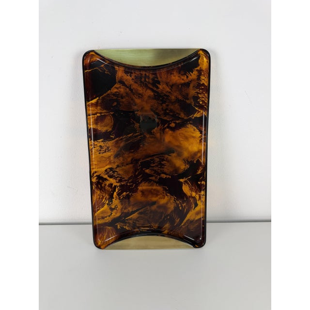 Plastic Mid-Century Modern Serving Tray in Acrylic and Brass, Italy, 1970s For Sale - Image 7 of 8