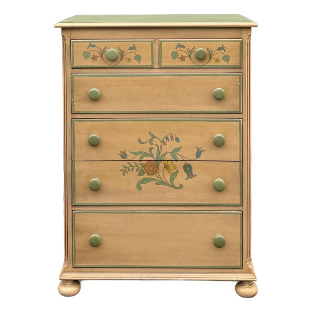 Mid 20th Century Drexel Country Farmhouse Paint Decorated Highboy Dresser For Sale