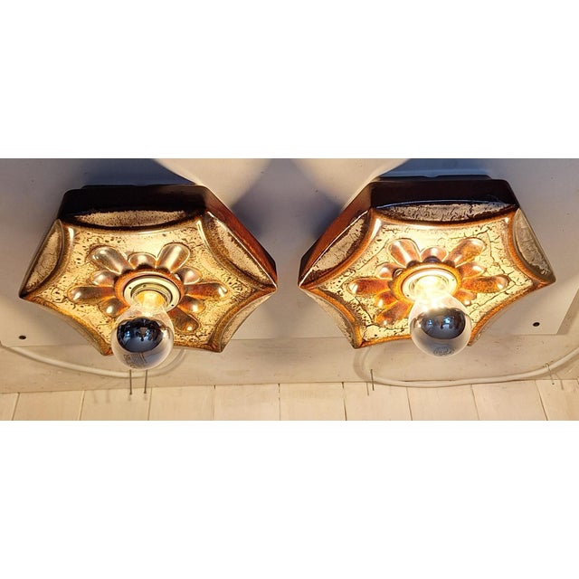 Vintage Wall Lamps in Brown-Beige Ceramic by Pan, 1970s, Set of 2 For Sale - Image 3 of 10