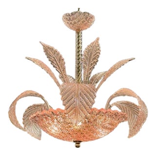 Pink Murano Glass Leaf Chandelier For Sale