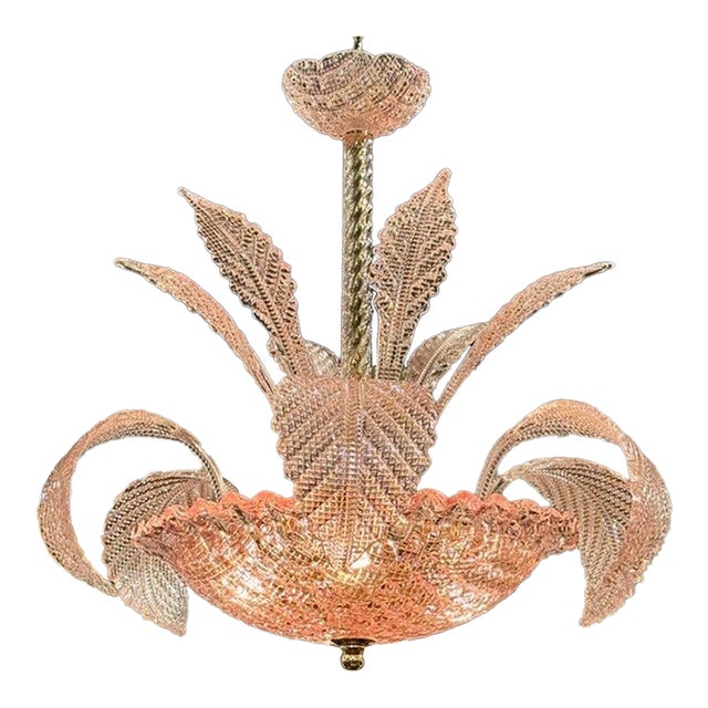 Pink Murano Glass Leaf Chandelier For Sale