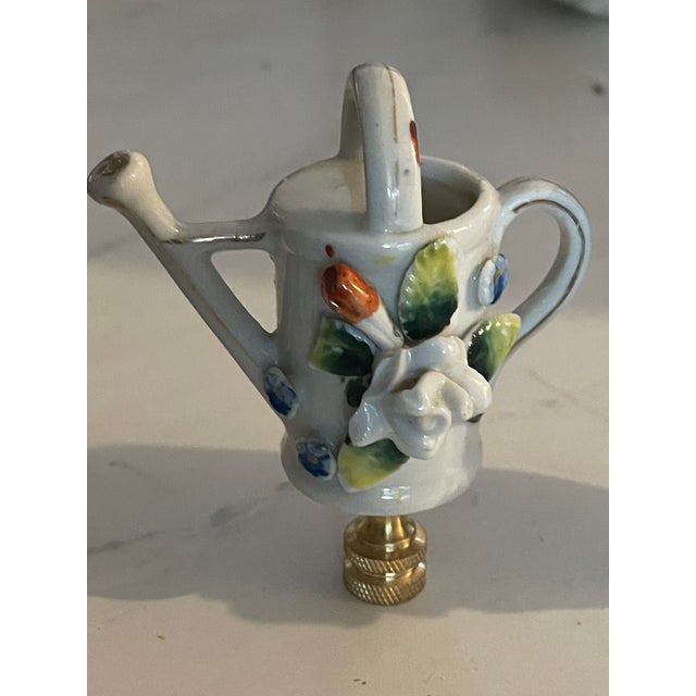 Shabby Chic Pair Antique Toys Porcelain Flowerr Cans Lamp Finials For Sale - Image 3 of 3