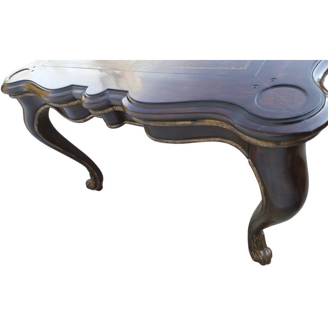 1990s Marge Carson Lether Top Game Card Table French Louis XV Style Rocco Desk For Sale - Image 10 of 18