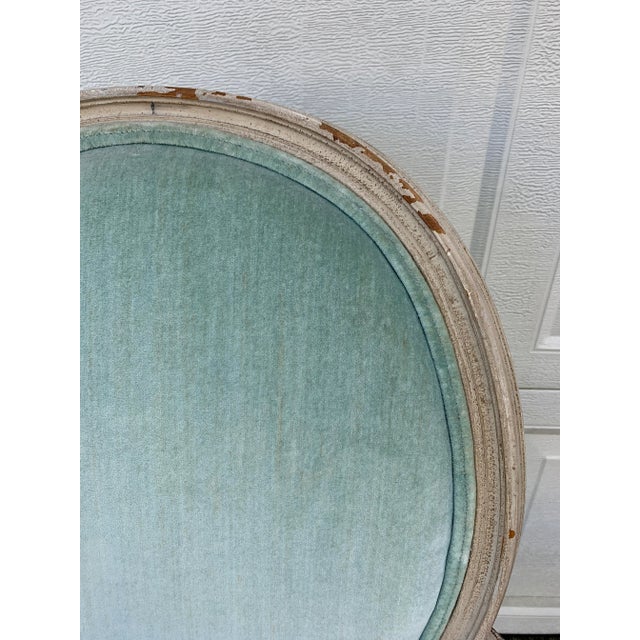 A French Country Classic | Louis XVI Fauteuil in Soft Celadon Velvet For Sale - Image 4 of 11