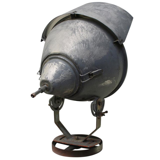 1950s French Railway Grey Metal and Glass Spotlight Floor Lamp For Sale - Image 5 of 6