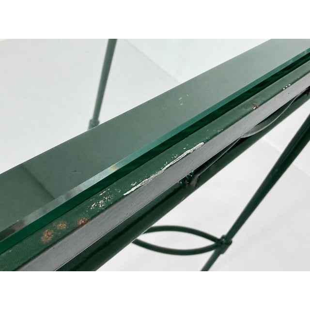 1980s Attributed to Mario Papperzini for Janus Et Cie Green Iron and Glass Console Table For Sale - Image 14 of 18
