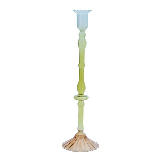 Kenneth Ludwig Chicago Multicolored Glass Taper Candle Holder (Set of 3) For Sale - Image 4 of 6