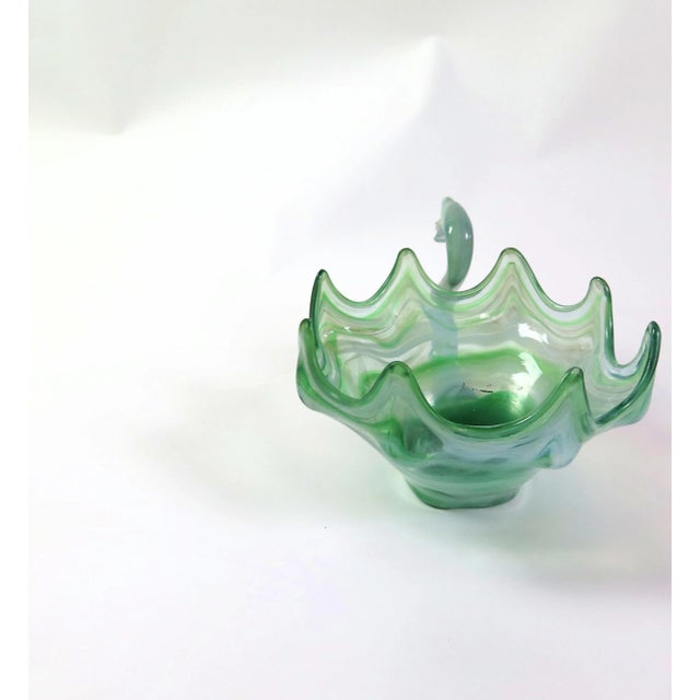 Mid-Century Modern 1950s Green Murano Glass Swan Bowl For Sale - Image 3 of 6