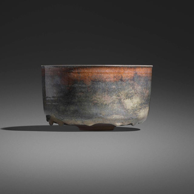 Gertrud and Otto Natzler Cylindrical Bowl with Lip, 1980 Earthenware with gray and brown reduction-fired glaze A...