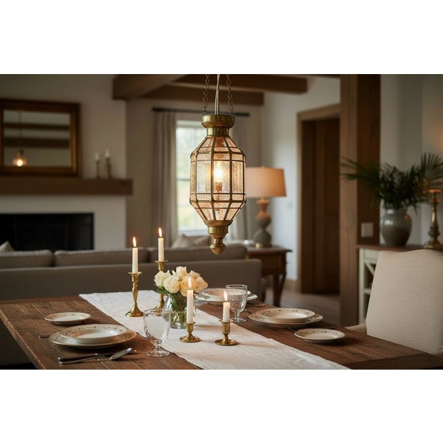 Brass and Glass Pendant Light, 1950s For Sale - Image 6 of 9