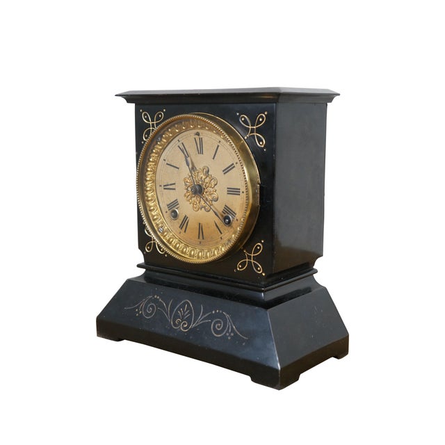Victorian Antique 19th Century American Victorian Ansonia Cast Iron Mantel Clock For Sale - Image 3 of 12