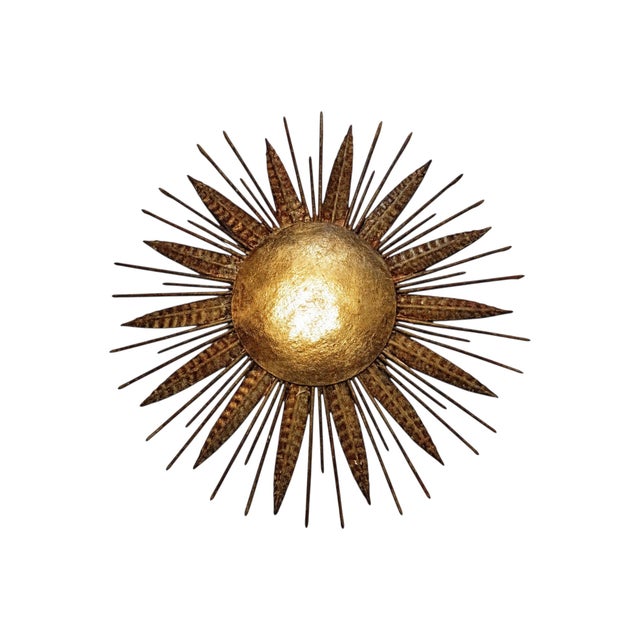 Vintage Gilt Sunburst Wall Light with Textured Dome, 1950s For Sale - Image 14 of 14