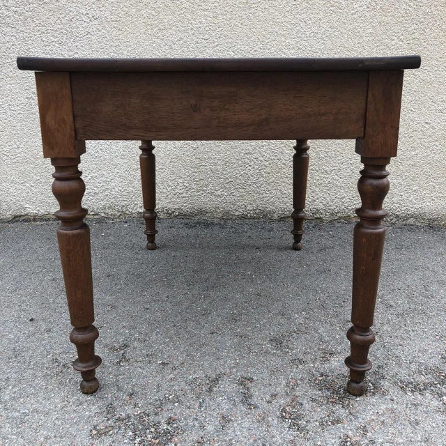 Brown Antique Oak Farm Table with Drawer For Sale - Image 8 of 10