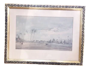 Ercole Trachel, Arab Encampment, 19th Century, Watercolor, Framed