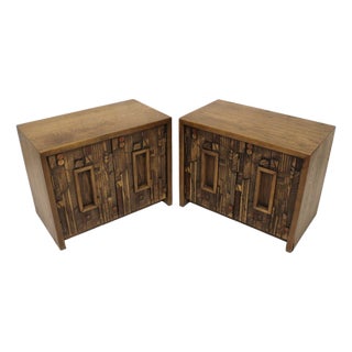 Mid 20th Century Brutalist Inspired Nightstands From Lane Furniture's "Pueblo" Series, Pair, Attributed For Sale