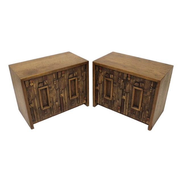 Mid 20th Century Brutalist Inspired Nightstands From Lane Furniture's "Pueblo" Series, Pair, Attributed For Sale