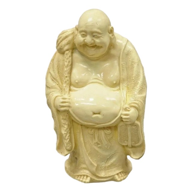 Vintage Indian 13" Cast Resin Laughing Buddah Statue Sculpture Figurine For Sale