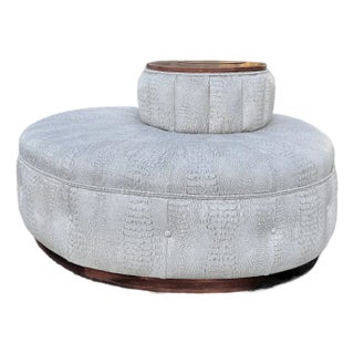 Mid Century Modern Tufted Snakeskin Nautilus Settee Coin Sofa With Wood Top For Sale