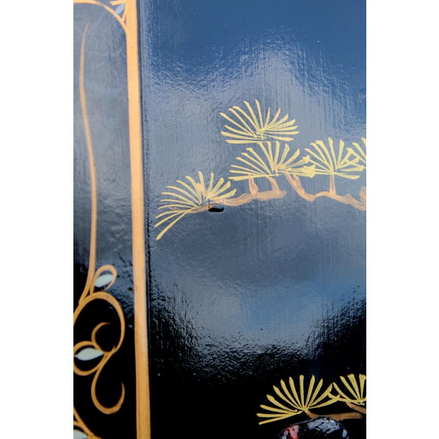 Vintage Chinese Black Lacquer Mother-of-Pearl Inlay Wall Panels - Set of 4 Chinoiserie Scenic Figures & Pagoda Landscape Art For Sale - Image 18 of 18