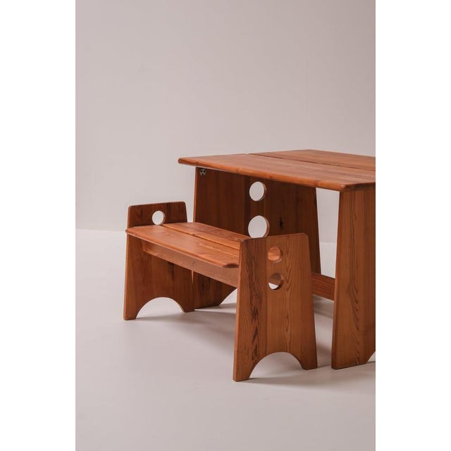 Brown Pine Dining Set from Dyrlund, Denmark, 1970s, Set of 3 For Sale - Image 8 of 11