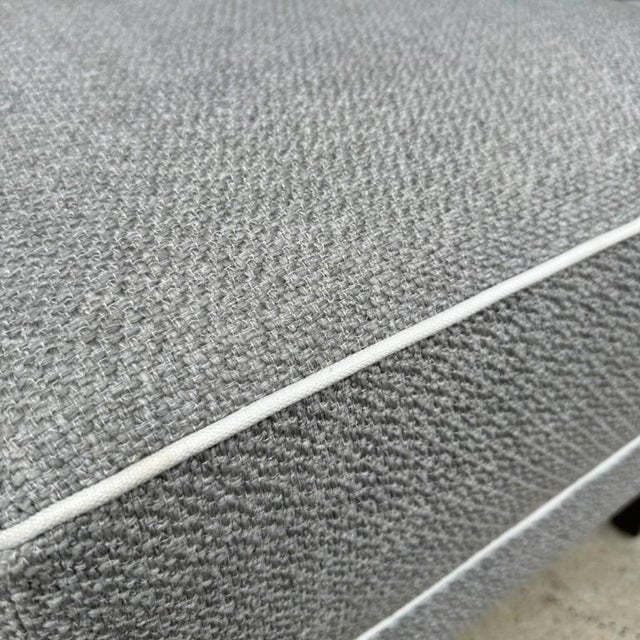 Gray Ethan Allen Gray Upholstered Ottoman With White Piping For Sale - Image 8 of 9