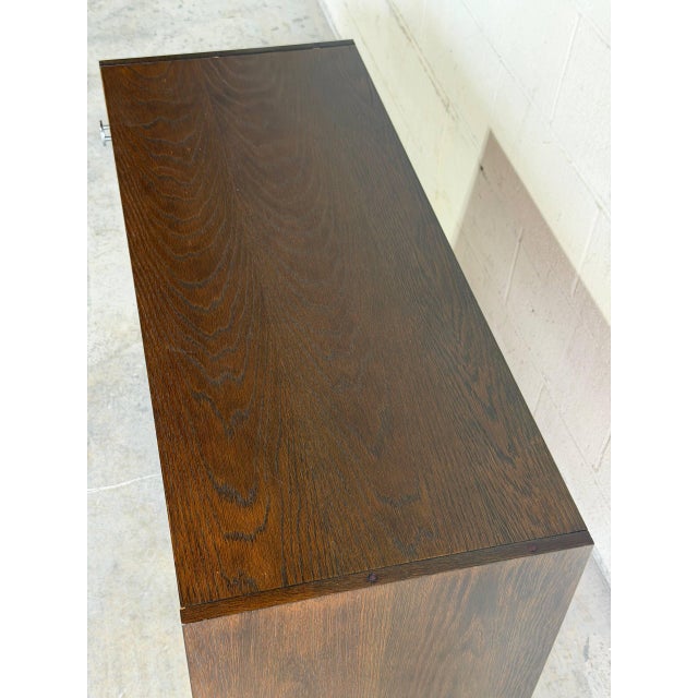 Mid 20th Century Vintage Danish Modern Stained Oak Sliding Door Cabinet Credenza For Sale - Image 5 of 9
