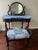 Vintage Mahogany Bombay Company Vanity With Mirror and Antique Bench in Urban American Wavelength Linen For Sale - Image 9 of 9