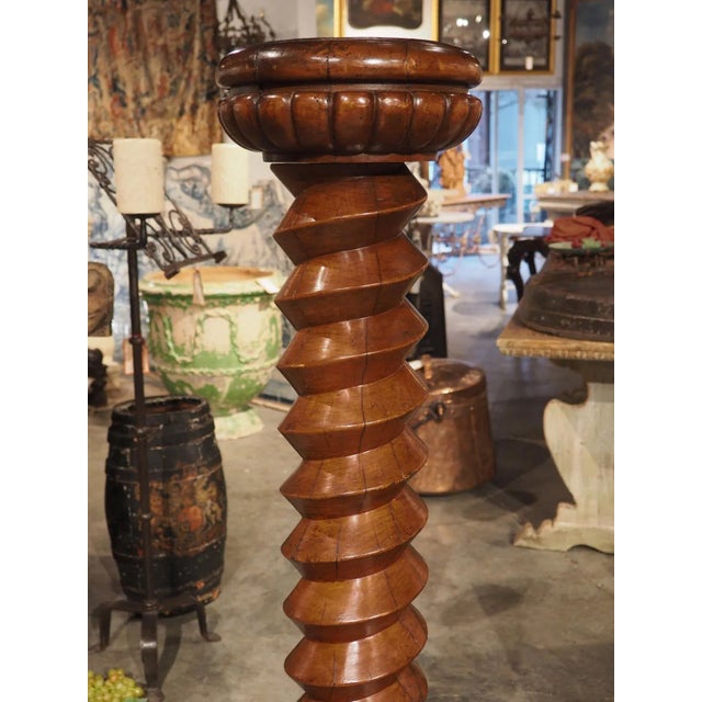 Rare Pair of Antique Wine Press Screw Sellettes in Carved Walnut, Circa 1850 For Sale - Image 12 of 13