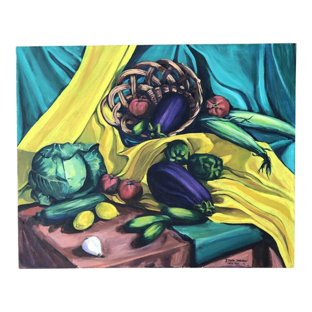 1960’s Vintage Original Modernist Still Life Painting Fruit & Vegetable’s Signed For Sale