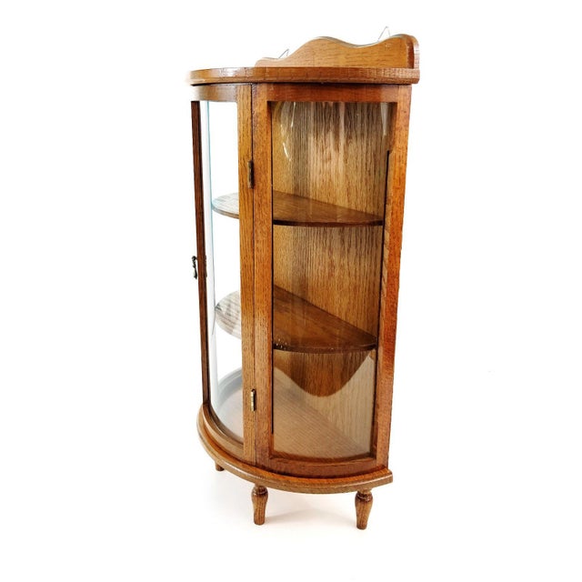 Vintage Wood Curved Glass Tabletop or Wall Hanging Display ...
