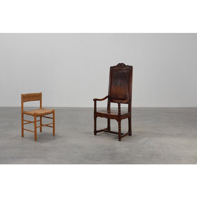 Baroque Antique Armchair in Hand Carved Oak, 1700s For Sale - Image 3 of 18