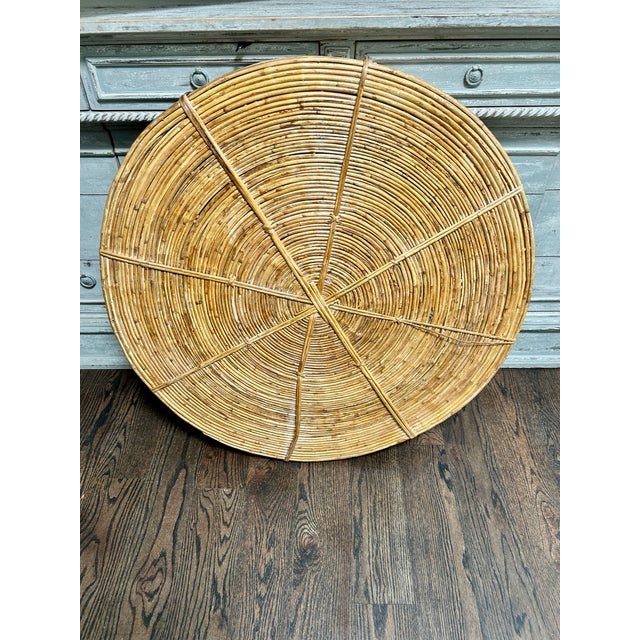 Italian Oversized 35" Vintage Italian Pencil Reed Rattan & Brass Tray For Sale - Image 3 of 10