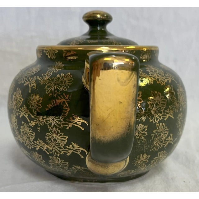 1950's Hall's China Ceramic Teapot With Gold Painted Accents For Sale - Image 4 of 12