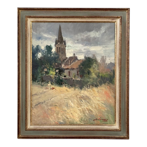 Framed Oil Painting on Canvas by Jose Salvaggio (1953-) 'Village on the Saulx River, Meuse'