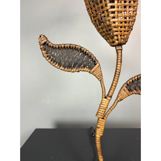 Large Mid-Century French Rattan Wicker Flower Tulip Table Lamp, 1960s For Sale - Image 4 of 16