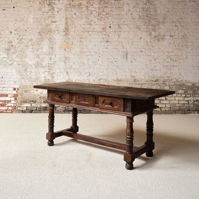French 17th Century French Oak & Walnut Console Table For Sale - Image 3 of 8