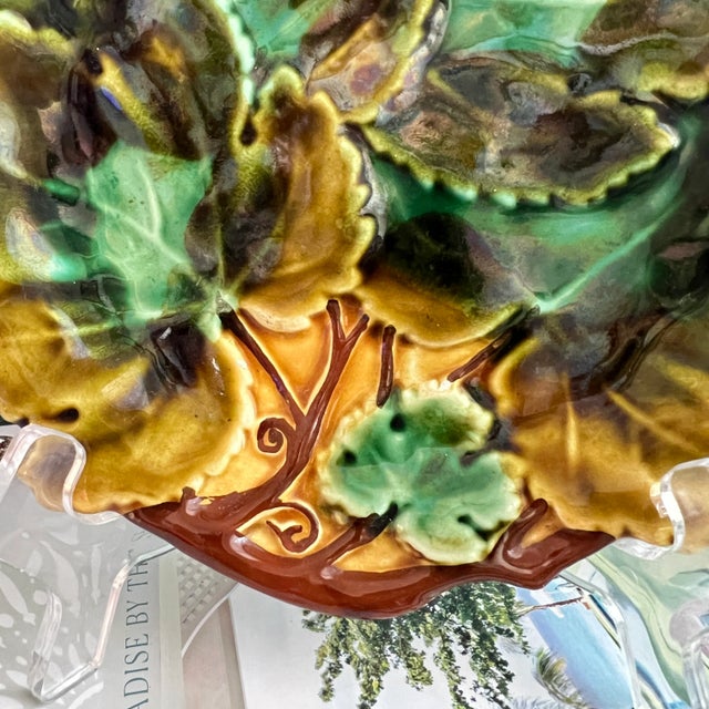 Early 20th Century Majolica Josef Steidl Znaim Leaf Plate For Sale In San Antonio - Image 6 of 9