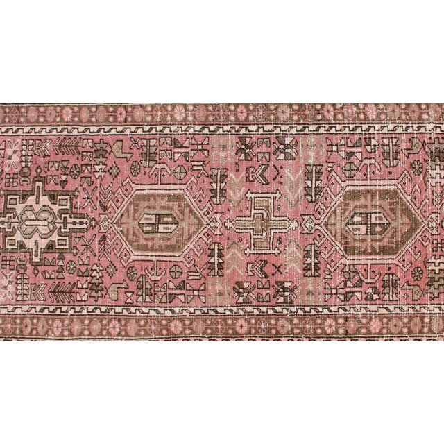 Long Narrow Persian Heriz Runner With Tribal Design in Pink and Taupe For Sale - Image 9 of 13