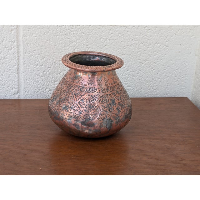 19th Century Hand Etched Middle Eastern Tinned Copper Water Pot For Sale - Image 4 of 7