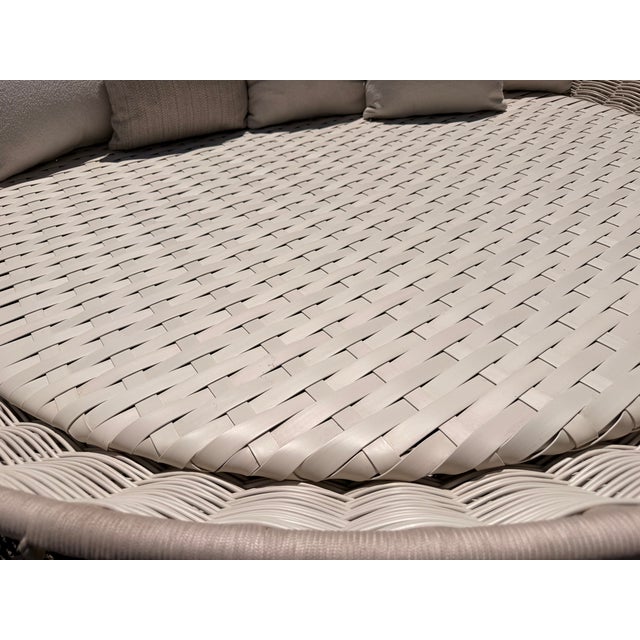 Eggshell Modern Round Wicker Outdoor Patio Daybed With Sunbrella Pillows Dedon For Sale - Image 8 of 12