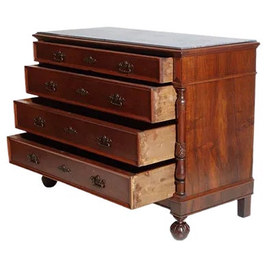 19th-Century Art Nouveau Italian Walnut Commode with Gray Marble Top For Sale