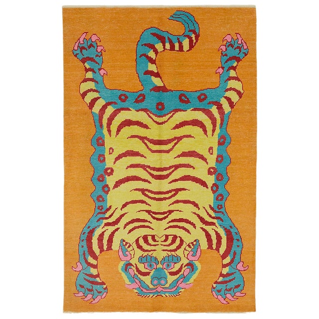 Vintage Handmade Tiger Rug For Sale