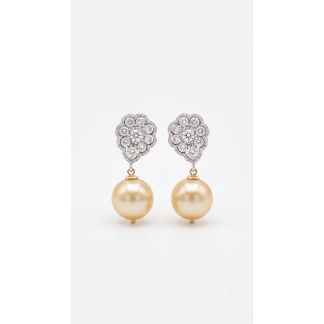 Natural Pearl 33.40cts & Diamond 1.83cts Earring in 14k Gold For Sale - Image 4 of 8