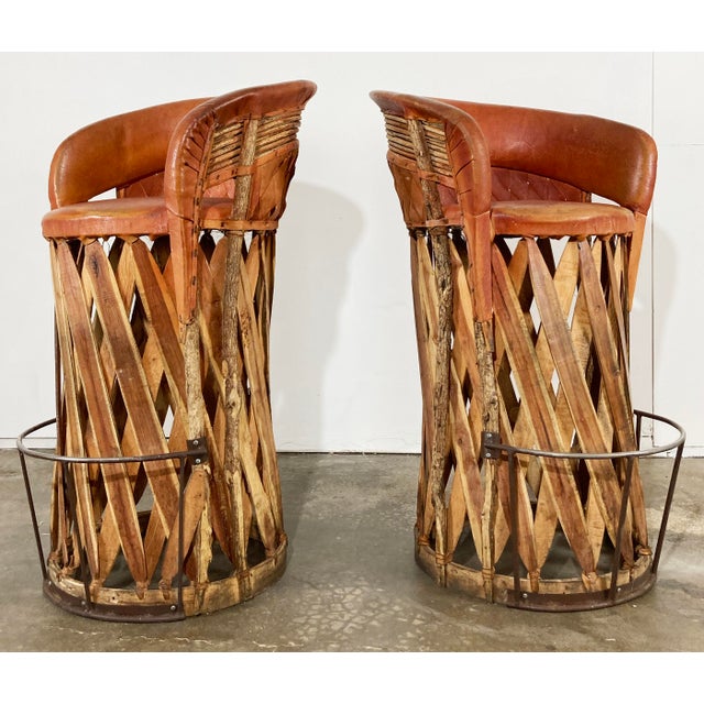 Vintage Mexican Leather & Cedar Equipale Bar Stools, a Pair Chairish