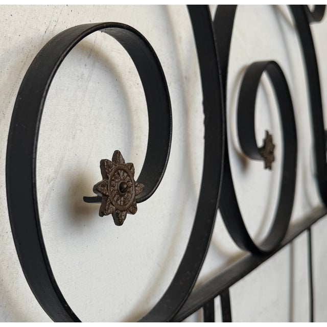 Pair of 1950s Solid Iron Headboard With Metal Fleurs. California King Size For Sale - Image 6 of 9