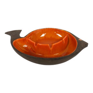 1950's Ceramic Cathall/Ashtray With Orange Glaze by Jaru of California For Sale